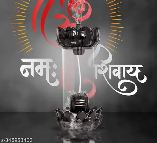Black glass Shiva Linga backflow incense burner with 51 cones, decorative home & office item