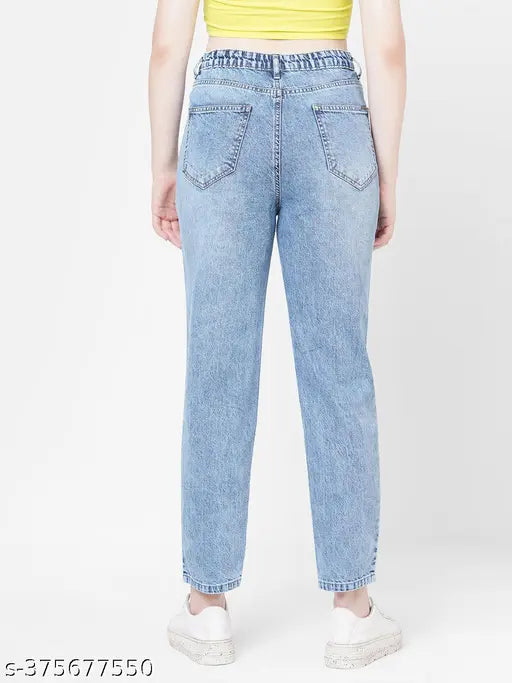 High-waisted, light blue, mom fit jeans, women's fashion