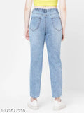 High-waisted, light blue, mom fit jeans, women's fashion