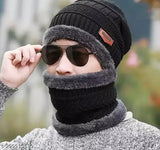 Black Acrylic Winter Beanie Cap with Fox Fur Lining, stylish for men & women, soft textured knit
