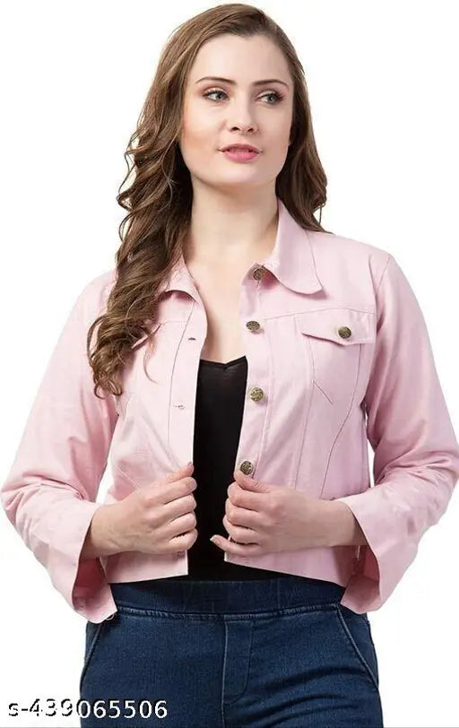 Cotton blend women's latest trending jacket, solid color style with long sleeves on hanger, available in sizes S, M, L, XL (origin: India)