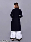 Long black dress, white ruffled hem, elegant design