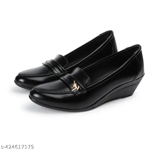 Black synthetic leather ankle flat loafer ballet shoes. Comfortable, durable, and lightweight for casual or formal wear. Colorblocked design, soft bottom sole. Perfect for office, summer, college, or outdoor fashion." (124 characters)