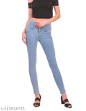 Light blue denim skinny pants, front facing model, sleeveless top