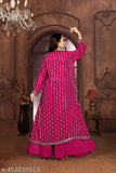 Trendy sequin-embroidered sharara set in Georgette fabric, featuring scallop embroidered blouse & dupatta. Perfect for Indian festive occasions or gatherings
