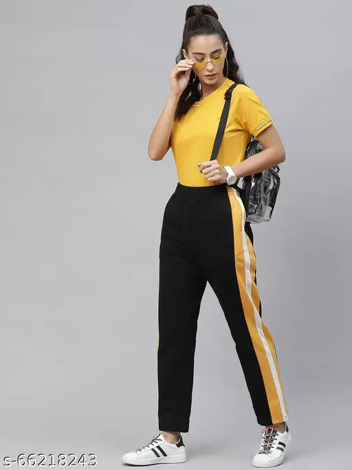 Women's yellow and black striped track pants