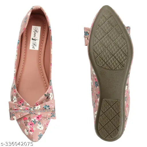 PU printed ballerinas for women - stylish and durable kinni kat belly shoes with closed back and unique straps
