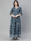 Womens cotton botanical print pleated kurti