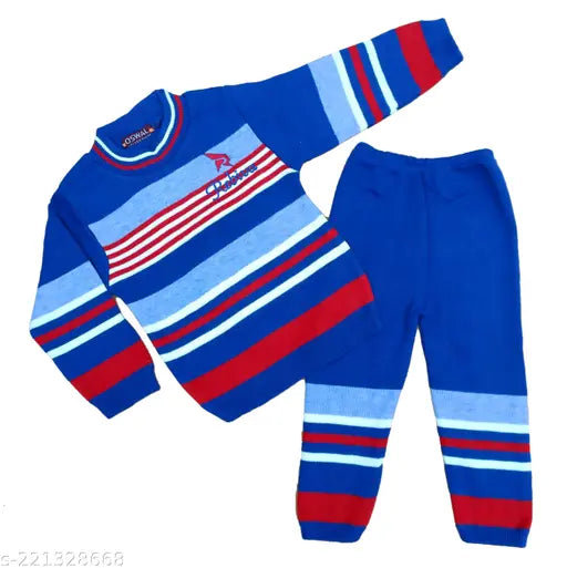 Wool colorblocked sweater and pyjama pant set for baby boys and girls, suitable for winter weather (India origin)