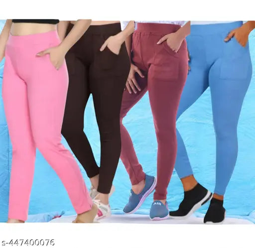 Cotton blend solid women's jeggings for workout and yoga, flattering mid waist design, breathable and stretchy fabric