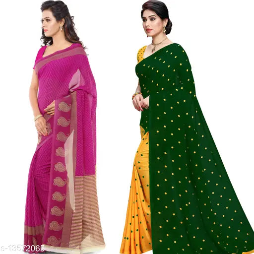 Anand sarees pack of 2 printed georgette sarees with blouse piece
