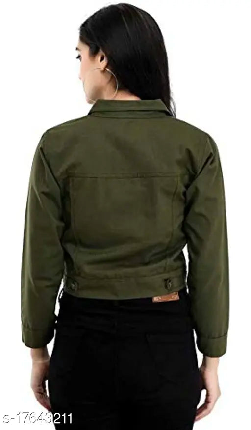 Denim jacket, solid mehandi pattern, long sleeves, Indian-made flying girls denim jacket (S, M, L, XL sizes available)