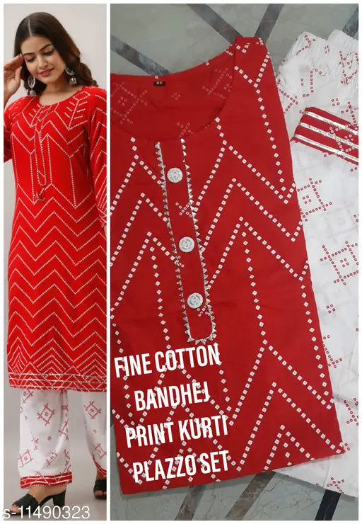 Women's cotton cambric A-line printed long kurti with palazzos, vibrant design for a stylish traditional Indian look
