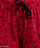 Printed red cotton women's pyjamas, black drawstring waistband
