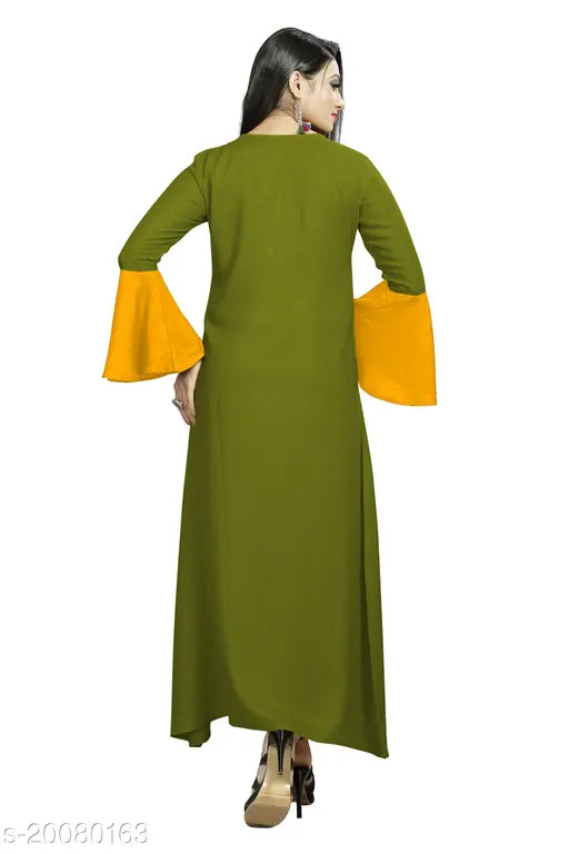 Rayon flared Anarkali long kurti, solid color, trendy design for women, M size with bust 36 inches, made in India