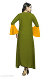 Rayon flared Anarkali long kurti, solid color, trendy design for women, M size with bust 36 inches, made in India