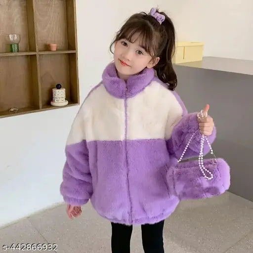 Kids purple faux fur hoodie with hood, available in sizes for girls and boys
