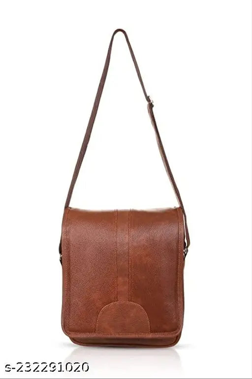 Brown synthetic leather casual crossbody sling bag for men, office business travel messenger