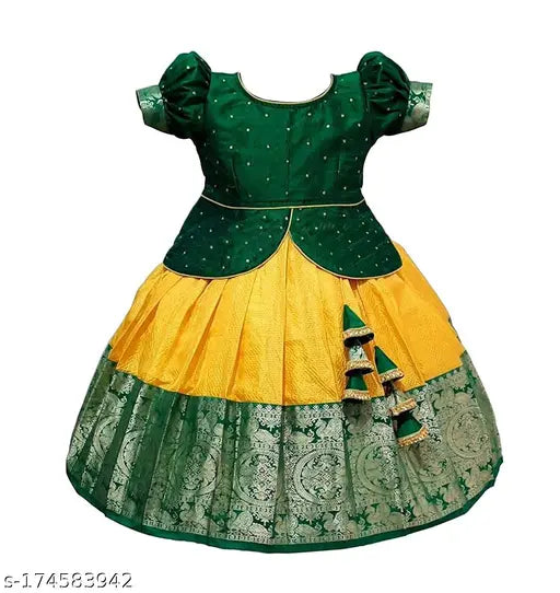 Cotton-silk kids' lehenga cholis in solid prints & bamboo sleeves, best for festivals & celebrations