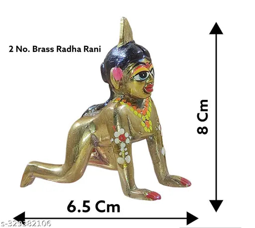 Golden brass sitting idol of Radha Rani, complete painting size 2 H x 8 Cm