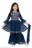 Embroidered Georgette Sharara for Girls - Indian party wear with full sleeves and intricate craftsmanship