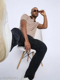 Peach check cotton blend men's t-shirt by Austin Wood, short sleeves, size M (chest 40in, length 27.5in), made in India