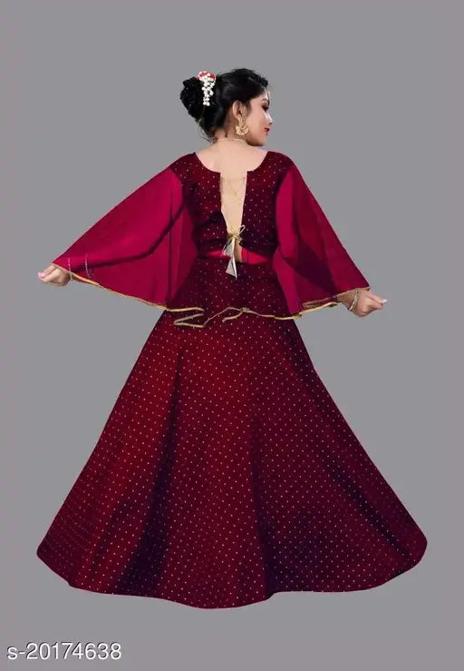 Linen and taffeta silk princess stylish kid's lehenga-choli set, printed in micro stitch, sleeveless, Indian origin