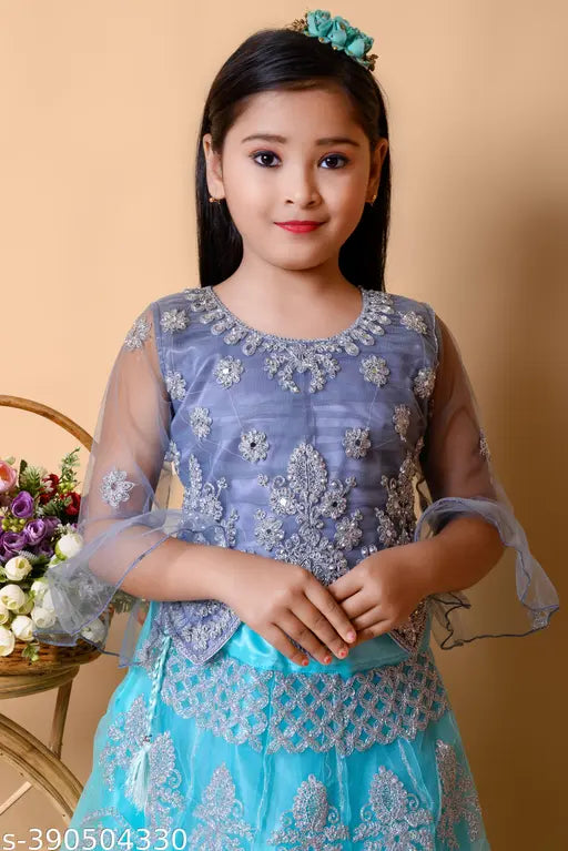 Indian mirror-work lehenga choli for girls, vibrant & intricate, perfect for festivals & weddings