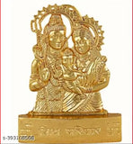 Gold-plated Haridwar divine metal Shiv parivar idol, 12 cm x 6 cm x 3 cm, Indian temple decor for car dashboard or home