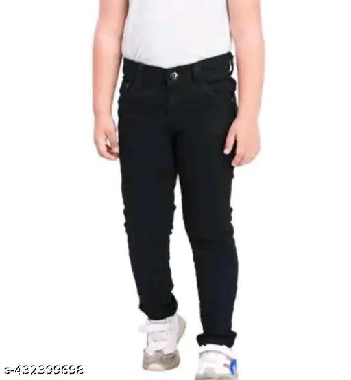 Trendy men's black denim jeans, regular fit, durable and comfortable with slim design and five-pocket detail. Black jean on hanger