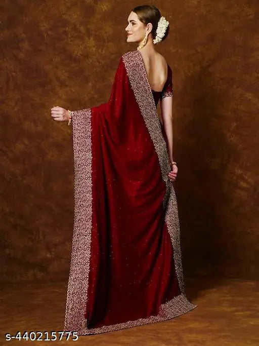 Premium two-tone Vichitra silk saree with heavy zari embroidery and stone work, Bollywood style on display