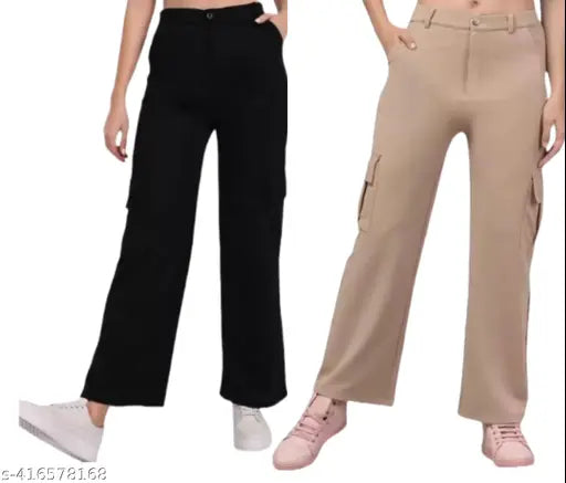 Relaxed fit cotton blend cargo pants for women with four pockets, ideal for casual wear