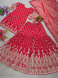 Red embroidered sharara kurta set with dupatta for festive party wear