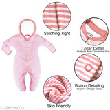 Pink striped cotton full-sleeve hooded footie pajamas, zipper closure