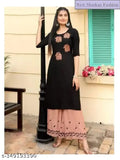 Viscose Rayon A-line Kurta & Palazzo Set (Black) - Indian embroidered kurti with palazzo bottoms for formal and casual wear