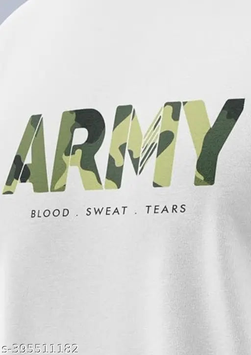 Green polycotton Men's Army T-shirt with printed American military style, featuring armed forces design