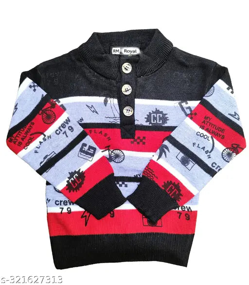 Woolen striped winter sweater for kids (5-11 years), warm and stylish woolen wear from India