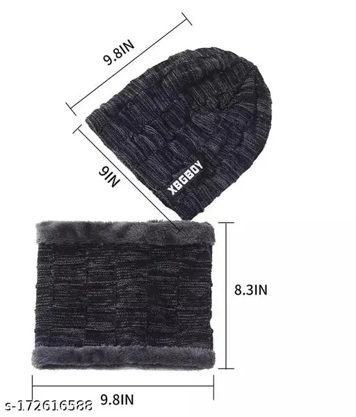 NavyBlue Woolen Beanie & Scarf Pack, unisex, ultra-soft, snow-proof