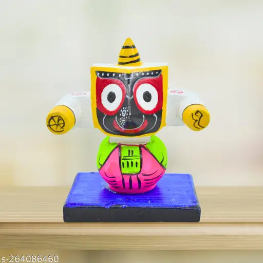 Ceramic Swami Jagannath home/car dashboard idol, Indian god statue with dimensions: 7cm L x 8cm H x 5cm B