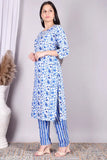 Cotton blend printed net kurta with pallazo set, three-quarter sleeves - Indian women's fashion, size XL (bust 44in, waist 44in, hip 44in, length 15in)