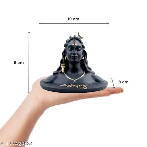 Black resin Adi Shankara Adiyogi Shiva statue, 9cm x 8cm x 10cm, home & office decor