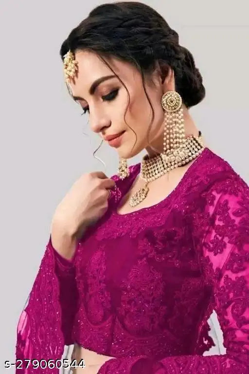 Embroidered semi-stitched lehenga choli with detailed embroidery, Indian wedding wear for women in free size (42m waist, 44m length, 2m dupatta)