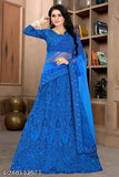 Elegant embroidered net bridal lehenga & dupatta, trendy semi-stitched floral design in taffeta silk with mirror work and net fabric