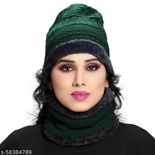 Black beanie cap with matching neck warmer