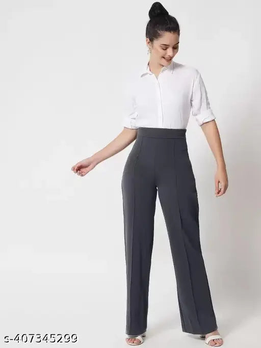 Cotton blend high-waist, bootcut stretch bell-bottom pants - trendy for formal events and office wear