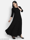 Black rayon women's solid long dress