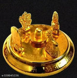 Golden Shiv Parivar with Shivling, Kartik Mata, Parvati, Ganesha, Nandi - 3.5x3.5 inch Indian metal sculpture symbolizing family prosperity