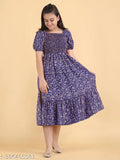 Crepe printed net dresses for girls (7-8yrs, 9-10yrs), Indian made Agile Stylus frocks
