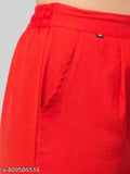 Red cotton blend trousers for women, regular fit, solid pattern