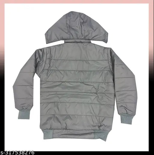 Grey padded winter jacket with hood